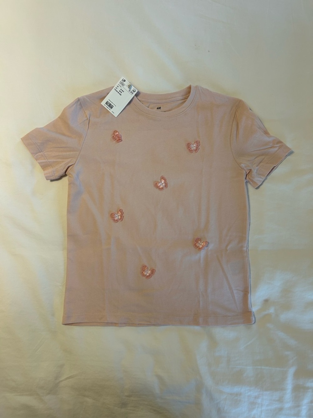 NWT H&M Flower Appliqué Light Pink Tee Shirt Girls 8-10